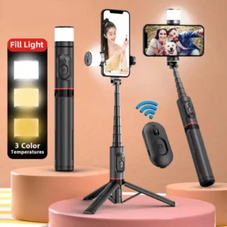 Trépied à Selfie sans fil pour Smartphone, avec télécommande Bluetooth, lumière de remplissage, support pliable pour enregistrement de prise de vue Vlog, 2025